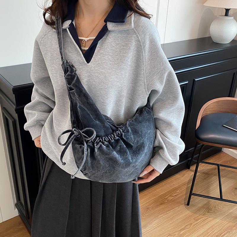 Vintage Versatile Denim Shoulder Hobos Bags for Women Large Capacity Simple Ladies Crossbody Bag College Student Handbags Tote