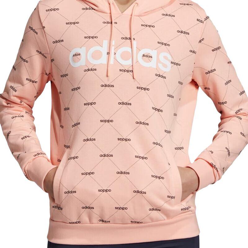 adidas Damen Sweatshirt mit Kapuze, lässig, langärmlig, mit Buchstabenprint, rosa, EI6246