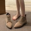 Large size women's boots 2025 autumn and winter British style small short boots solid color suede pointed lace-up thick heel large size boots