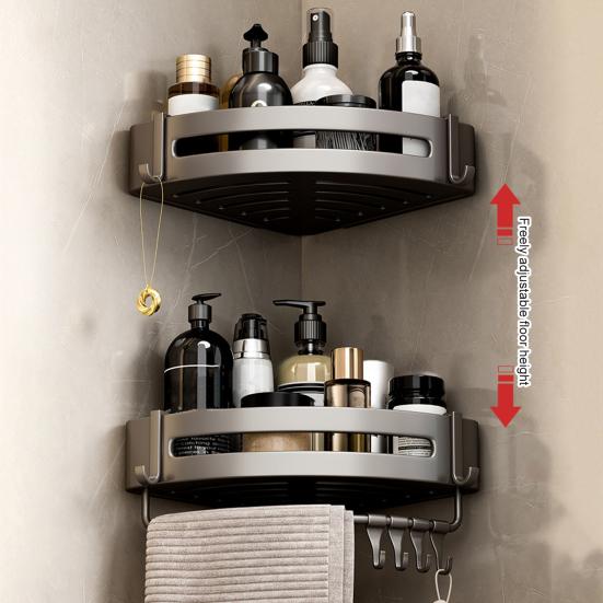 Storage Rack Aluminum Alloy Metal Body Corrosion-Resistant Corner Shelf Wall-Mounted Triangular Design Kitchen Bathroom Shelf