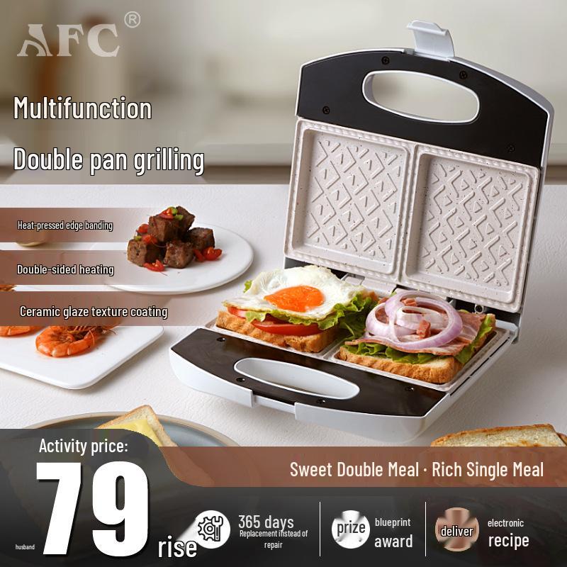 AFC Multifunctional Breakfast Maker: Automatic Double-Plate Sandwich Toaster & Electric Griddle