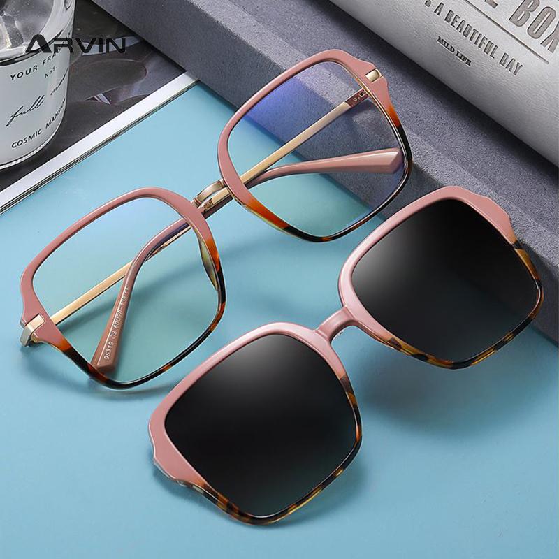 2 In 1 Sunglasses Men Women Magnetic Clip On Glasses TR90 Alloy Optical Prescription Eyewear Frames Eyeglasses UV400
