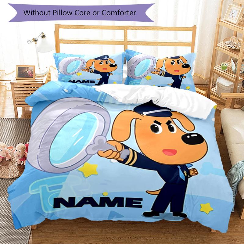 3pcs Custom Name Sheriff Labrador Bedding Set Duvet Cover Closure Includes 1 Duvet Cover & 2 Pillowcases, Soft and Comfortable for All Seasons.