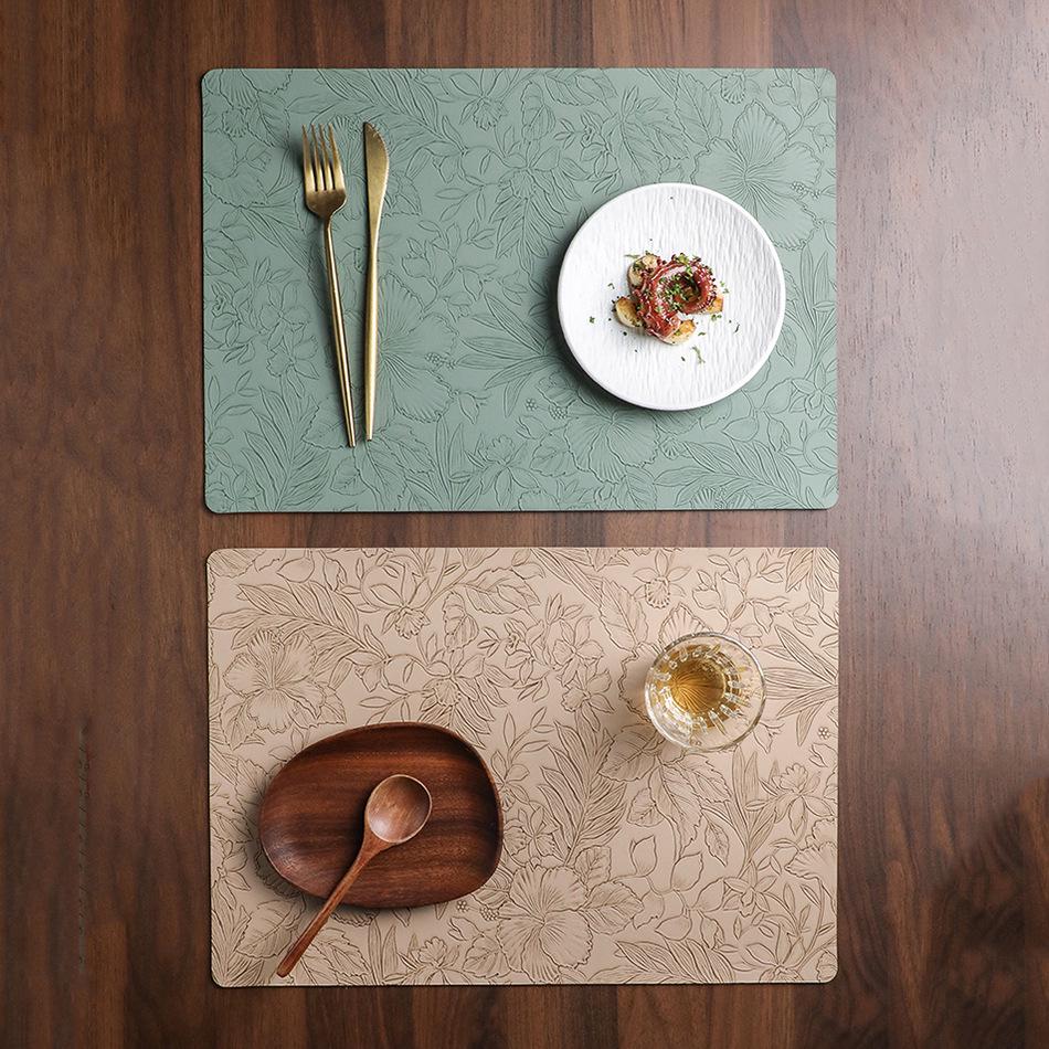 Vintage French PVC Leather Non-Slip Heat-Resistant Carved Placemat