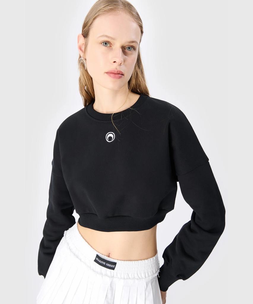 MARINE SERRE (W) Moon Logo Fleece Crop Sweatshirt Black