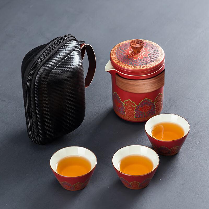 Portable Travel Tea Set with Quick Cups One Pot Three Cups