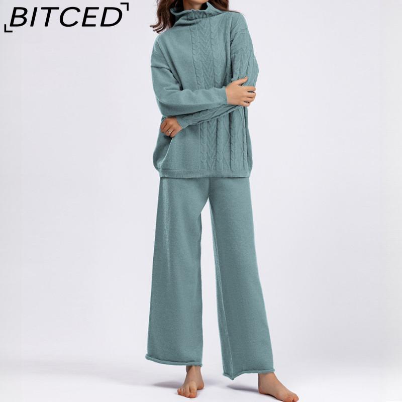 Autumn and Winter Large-sized High-neck Set, Fashionable, Gentle and Laid-back Style Sweater Two-piece Set, Solid Color Knitted