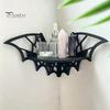 Wall Mounted Organizer Halloween Bat Corner Shelf, Decorative Wooden Mount Display Spooky Room Accessories Spiderweb Design Gothic Floating
