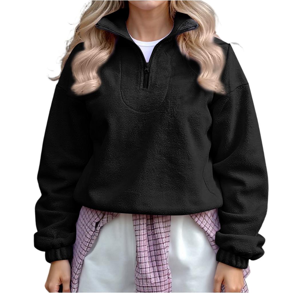 Women's Fashionable And Casual Fleece Line Solid-color Long Sleeve Top