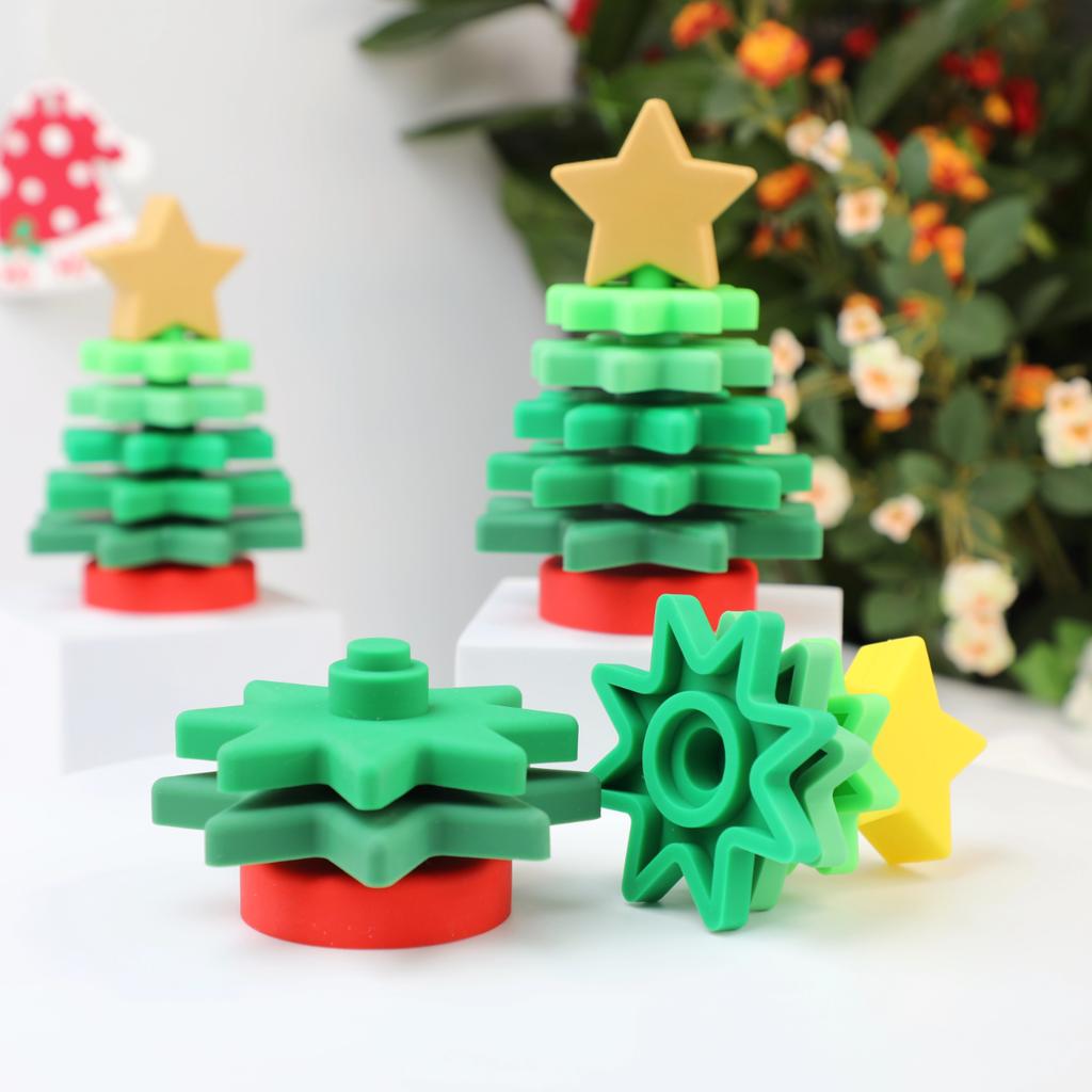 Christmas Tree Silicone Baby Sensory Toy 6-12 Months Toddler Montessori Preschool Learning Stacking Travel Toys, Gifts for Kids