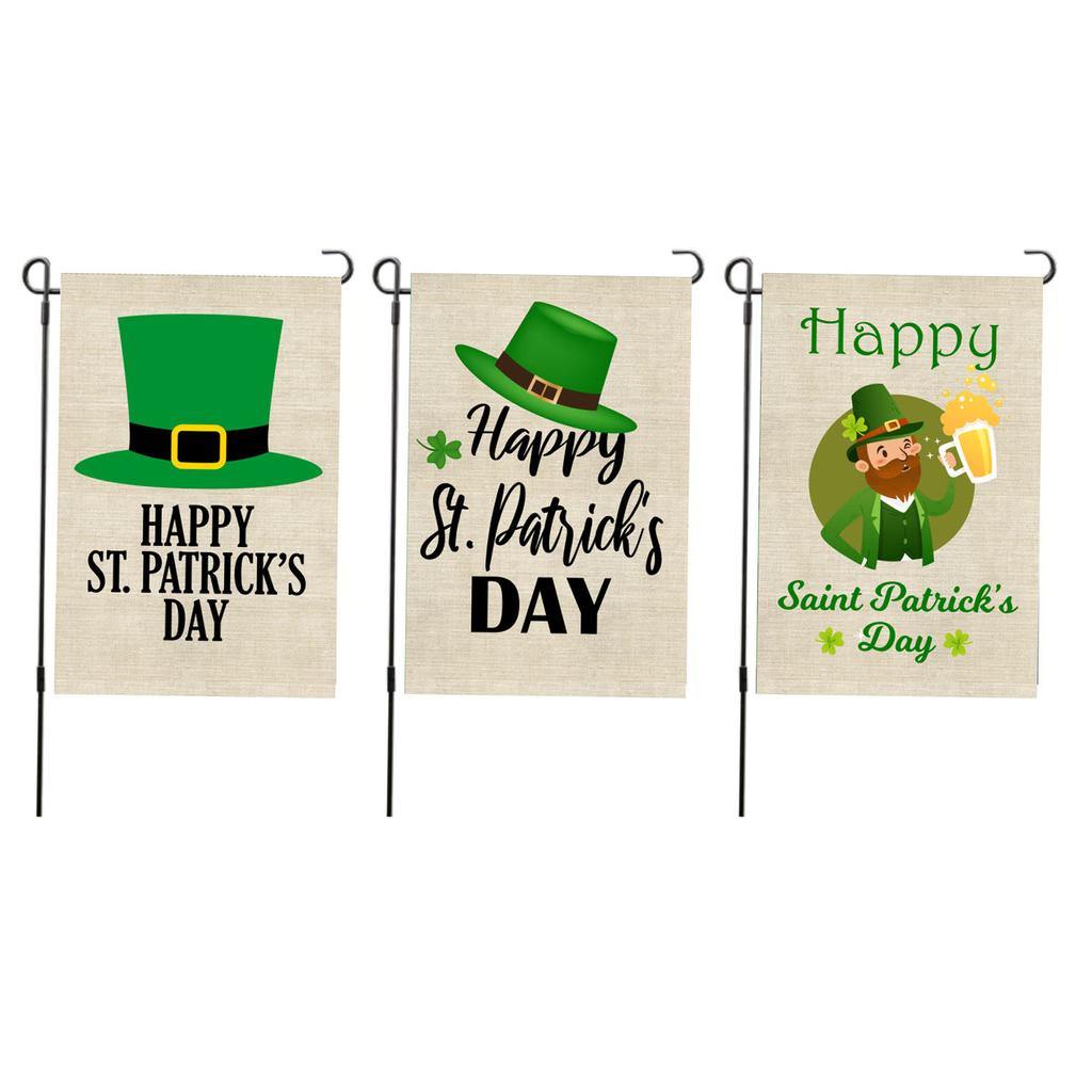 St Patricks Day Flag Double Sided Decorative Fade Resistant Garden Leaf Flag for Lawn Courtyard Part