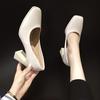 Summer square head single shoes female celebrity patent leather high heels thick heel pedicure shallow mouth foot cover professional shoes