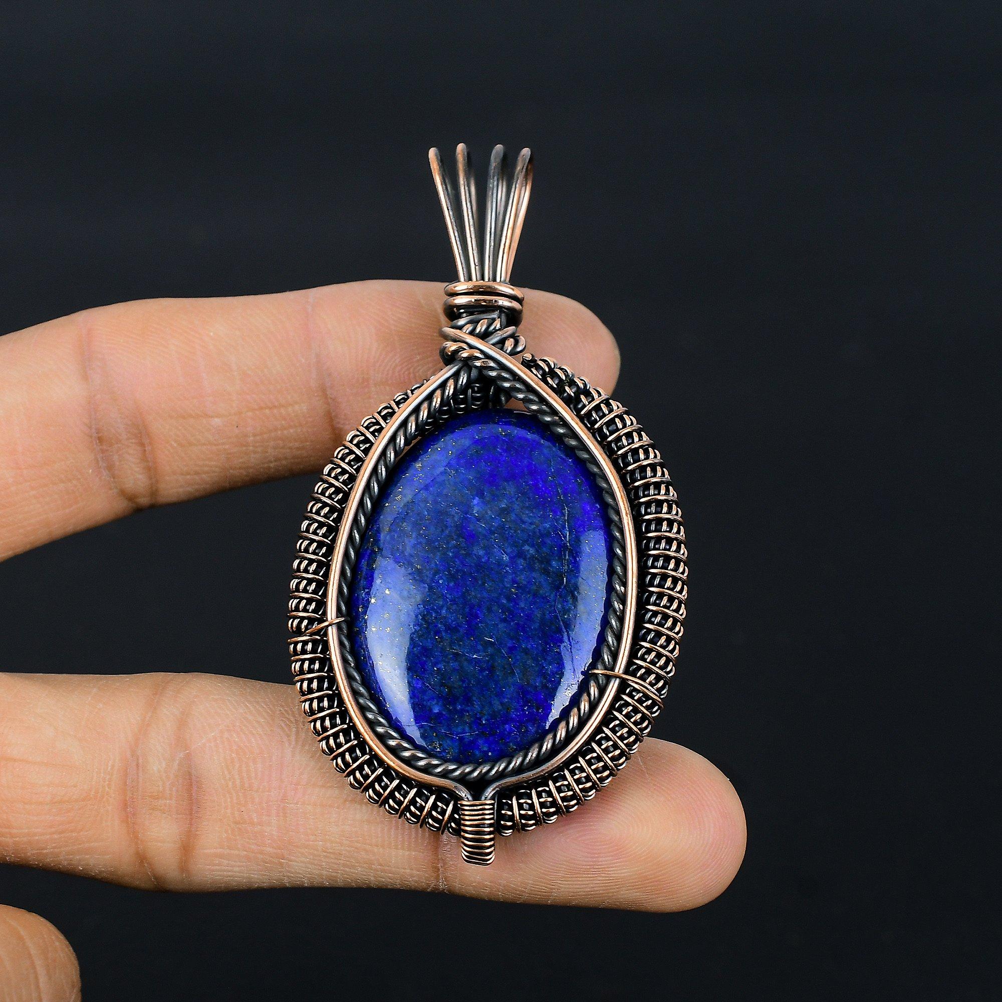 

Подвеска из лазурита, ювелирное изделие из драгоценного камня ручной работы, подвеска, обернутая медной проволокой 999 пробы, ювелирная подвеска уникального дизайна 2.55 Inches