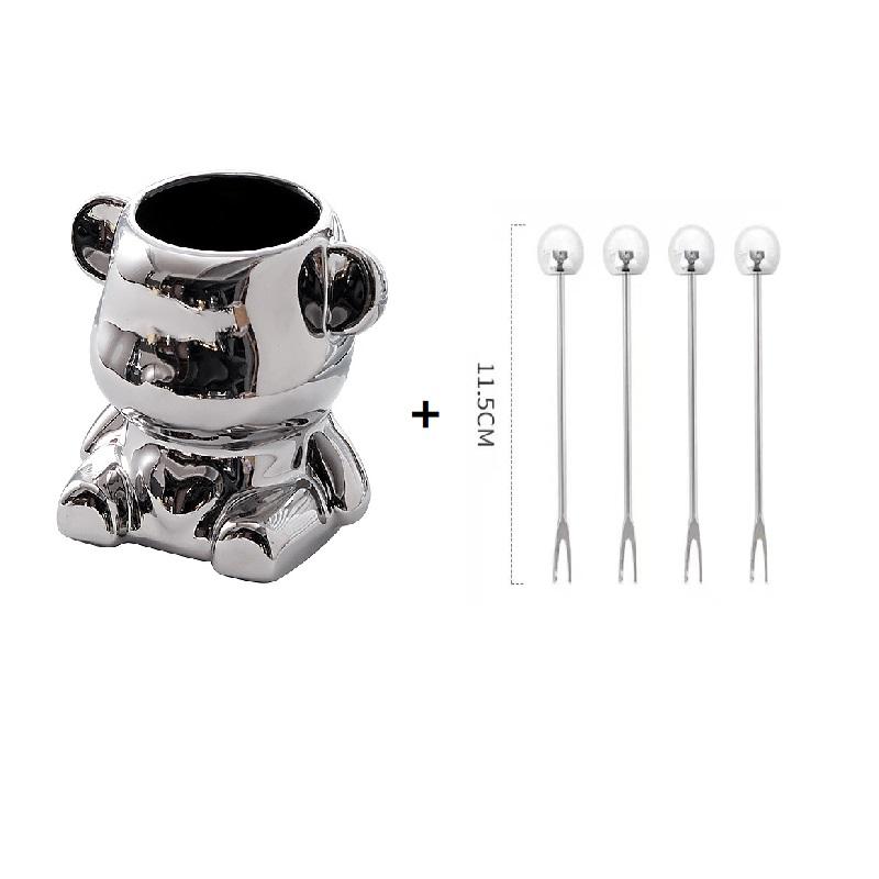 

4/6pcs Stainless Steel Dessert Forks With Storage Jar Bear Fruit Fork Set Cute Bear Tableware For Party Tasting Dessert Pickle
