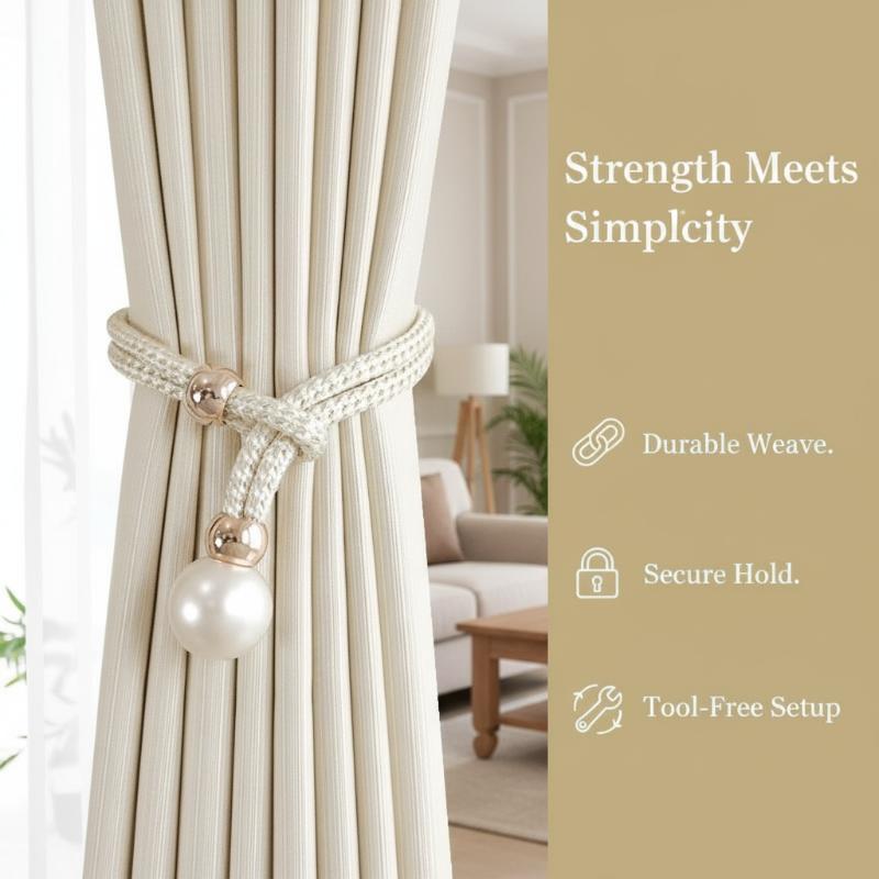 Adjustable Pearl Curtain Tiebacks Easy Install Decorative Holders for Office Hotel Window Drapes