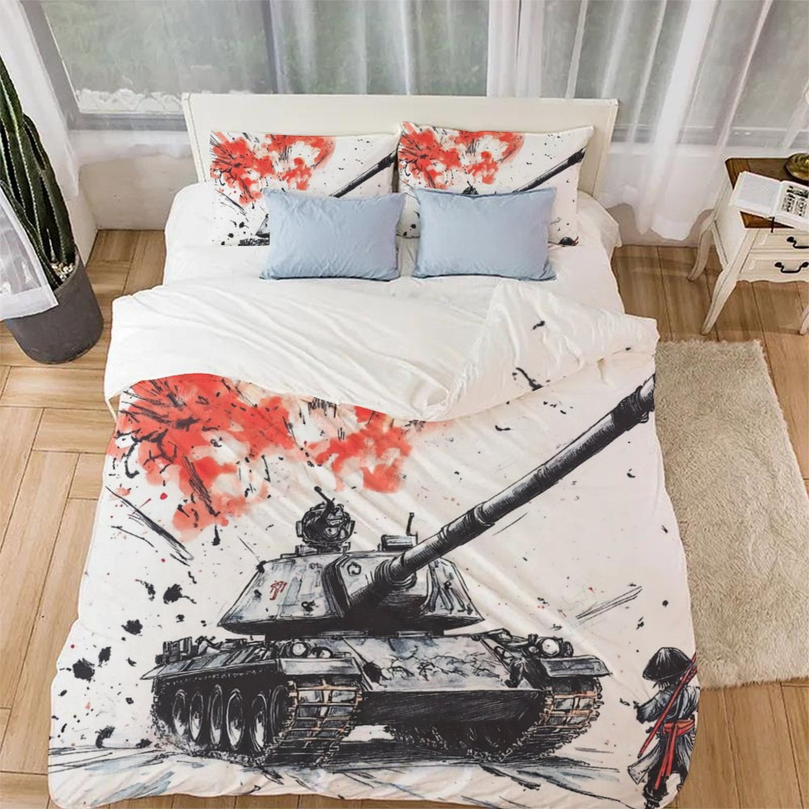Monika Chen Unisex Tank Bedding Set Duvet Cover Printed Quilt Cover For Children And Adults Warm And Comfortable Tank Quilt Cover Bedroom Decor