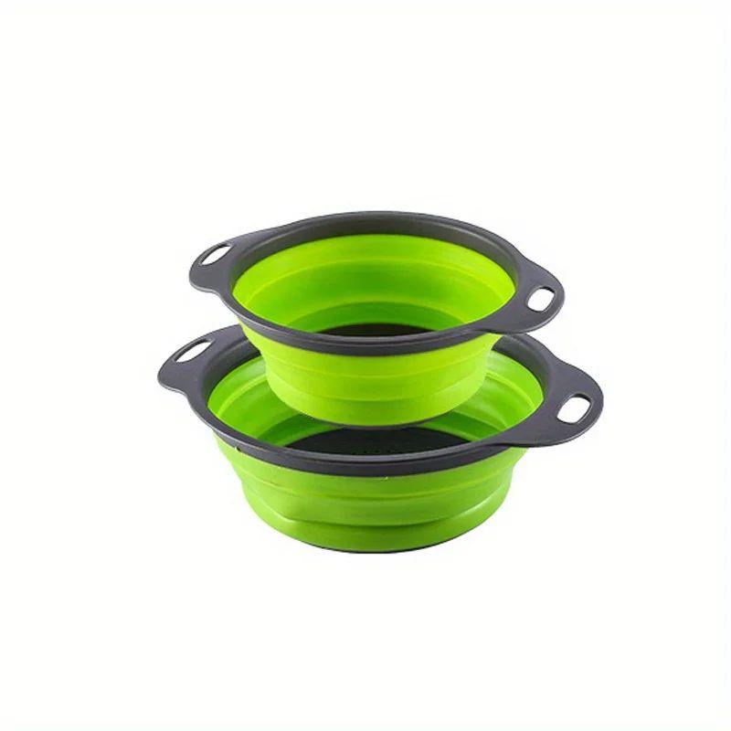 Collapsible Colander Set of 2 Round Silicone Kitchen Strainer Set  Kitchen Strainers Set Storage Pasta  Veggies  Fruit Strainer