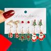 6 Pairs Christmas Set  Cartoon Dripping Oil Elk Santa Claus Christmas Tree Earrings for Women