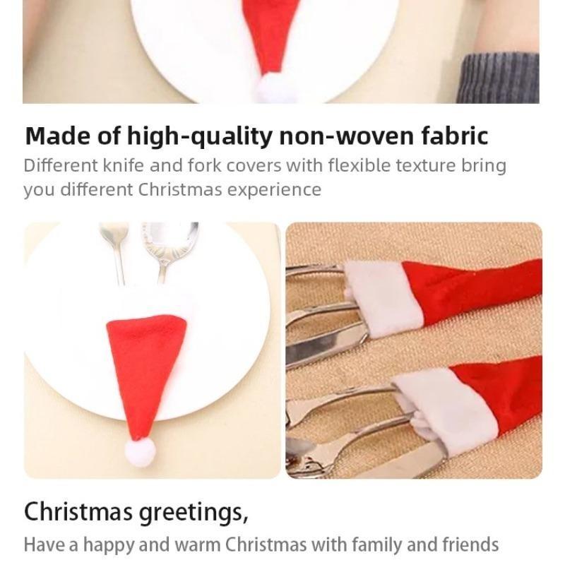 1/3/5/10/20/50/100PCS Christmas Decoration Tableware Holder Bag Christmas Hat Fork Knife Cutlery Bag Xmas Home Kitchen Decor Ornament Navidad New Year