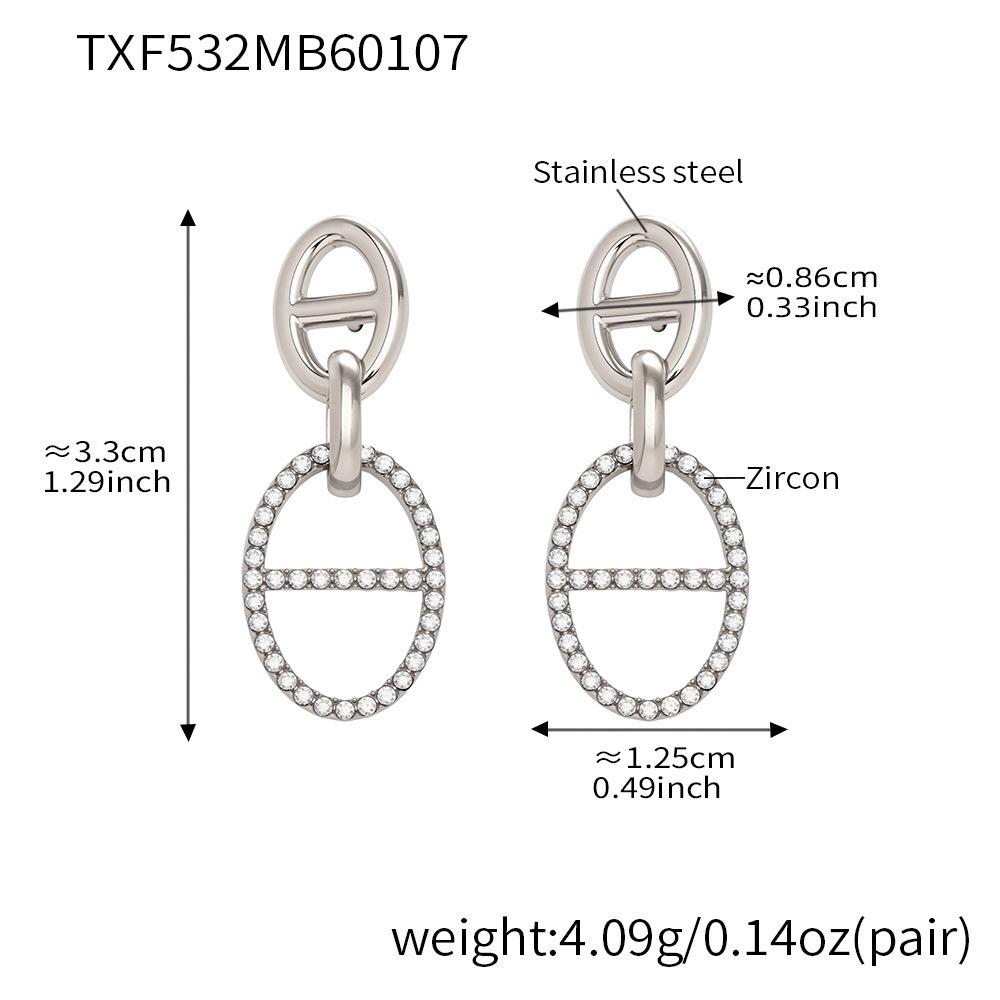 Stainless Steel Pig Nose Zircon-Inlaid Jewelry Set: Necklace, Bracelet, Earrings