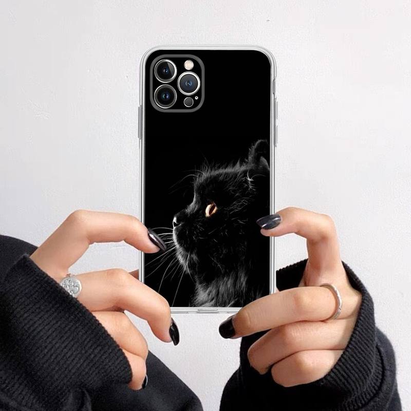Black Cat Staring Eye Phone Case For iPhone 14 13 12 11 Pro Max XS X XR SE 2020 6 7 8 Plus Mini Transparent Shell