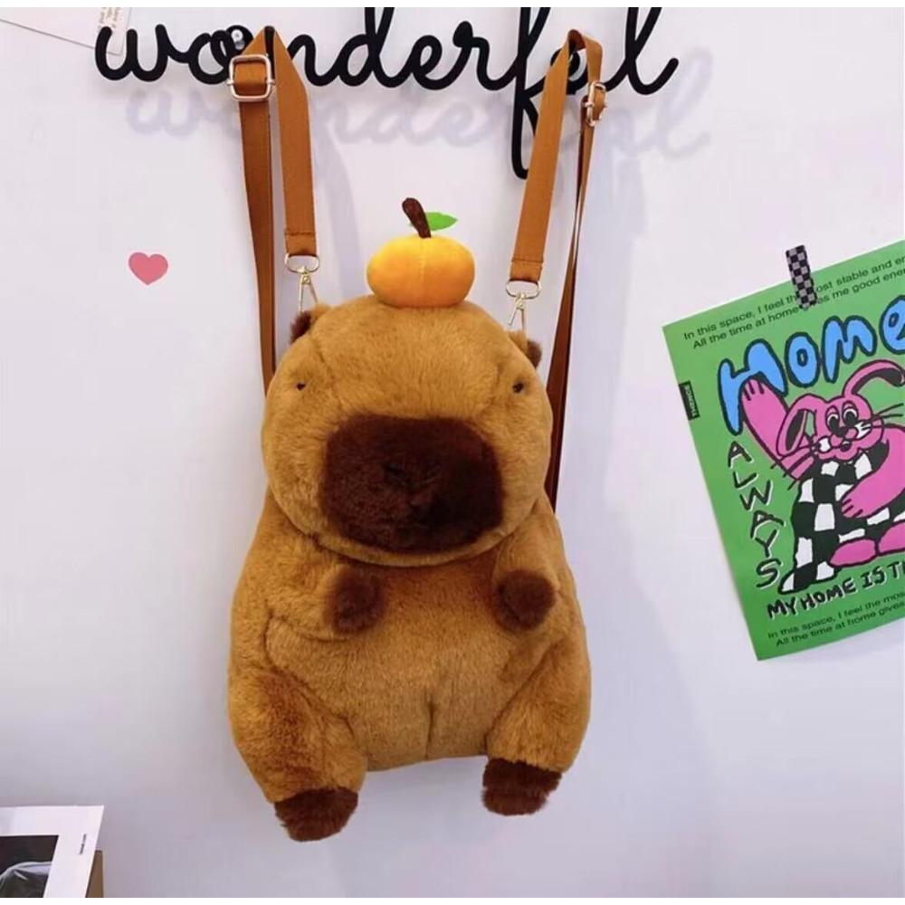 Capybara peluş sırt çantası Kawaii moda peluş bebek kürk çanta çocuk çantası omuzdan askili çanta Mini sırt çantası çanta kız arkadaşı için hediyeler