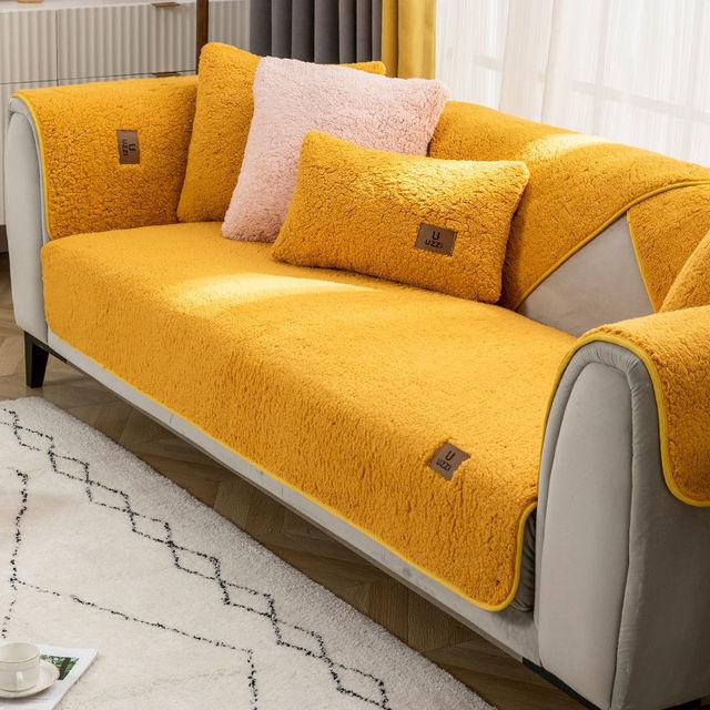 

Зимний шерстяной бархатный чехол для дивана, нескользящий высококачественный кожаный чехол для дивана, толстый теплый чехол для подушки для домашнего интерьера, ткань 70x70cm жёлтый