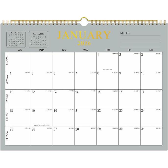 KOPEESY Wall Calendar 2026, Months Calendar 2026 from Now To December 2026, 14.5" X 11" Monthly Calendar with Thick Paper and Julian Dates for Office
