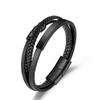 Multilayer Braided Bracelet Made of Leather and Steel Black