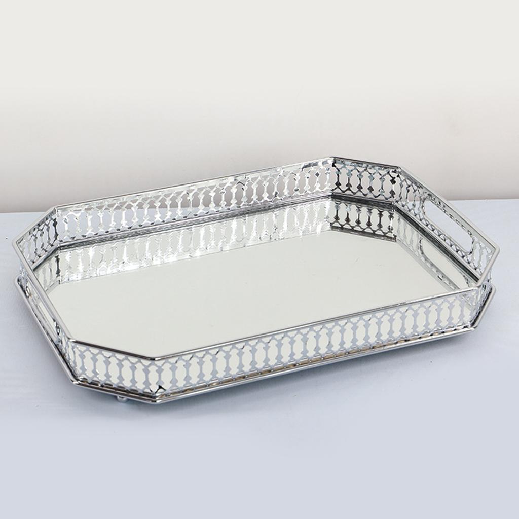 

Прямоугольный зеркальный поднос, косметические тарелки для хранения духов, ретро-поднос для зеркала для туалетного столика, для демонстрации ювелирных изделий, декор для зеркала серебряный