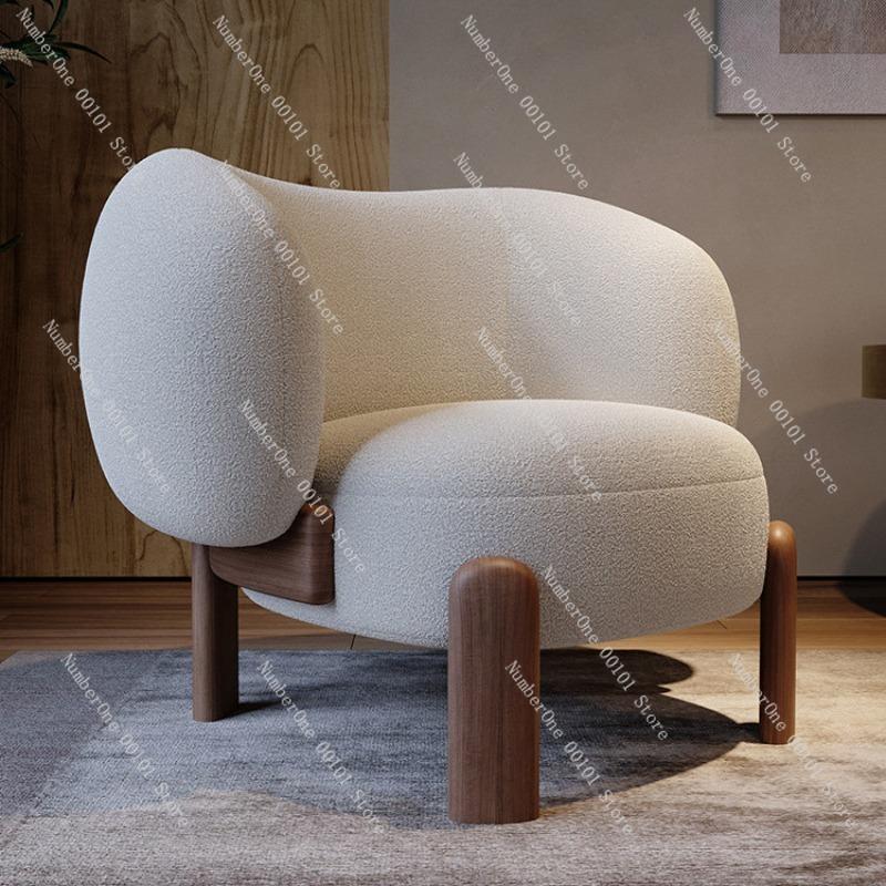 Solid Wood Retro Leisure Sofa Chair, Comfortable Single Sofa for Living Room, Fabric Lounge Chair with Backrest, Elegant Wooden