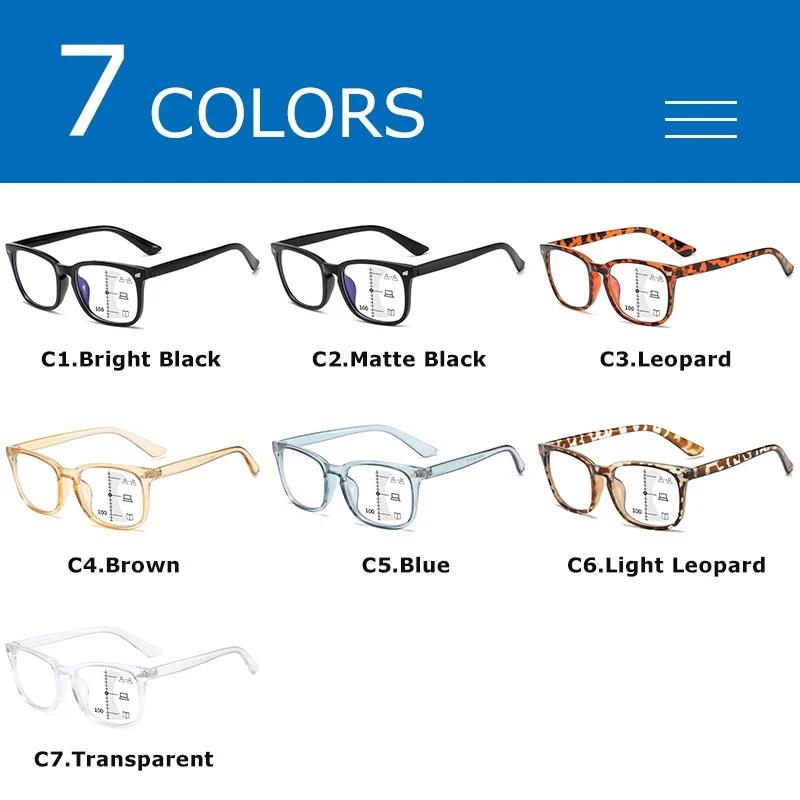 Square Multifocal Progressive Reading Glasses Men Fashion With Diopters Anti-glare Computer Eyeglasses Women UV400