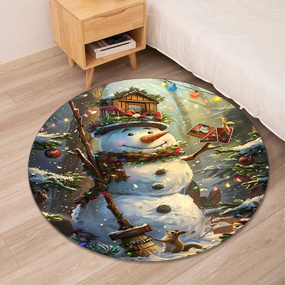 Christmas Printed Round Rug Carpet Chair Rug Area Rug Entryway Doormats,for Office Chair Living Room Bedroom Kitchen Room.
