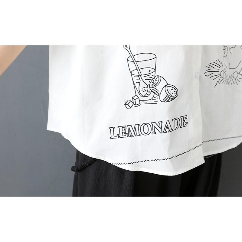 DIMANAF 2026 Plus Size New Spring Summer Blouse Short Sleeve Casual Shirt Women Loose Tops Shirts Cotton Black Print