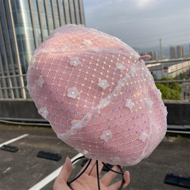 

Новый берет с блестками, цветок, универсальная корейская версия, британский художник, ретро-мода, полая шляпа ONE SIZE