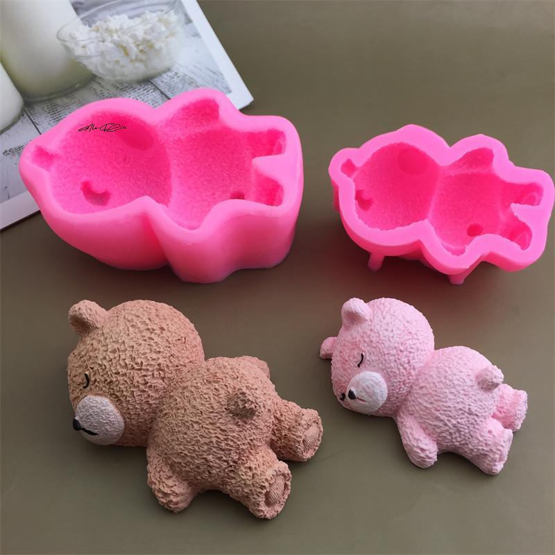 1 Piece Cute 3D Sleeping Bear Cupcake Topper Silicone Mold for Mousse Cake Ice Cream DIY Baking Decor Accessories