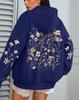 Damen Kapuzenpullover mit Blumen-Cluster-Print - Herbst Locker Lässig Fleece Pullover mit Taschen