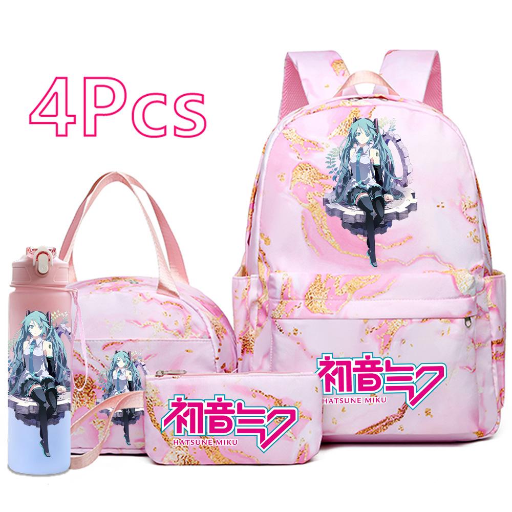 4 ks/sada Anime Hatsune Miku Potisk Batoh Kabelka Pouzdro na tužky 750ml Láhev na vodu pro Dospívajícího Chlapce Dívku Velkokapacitní Voděodolný Školní batoh Dárek