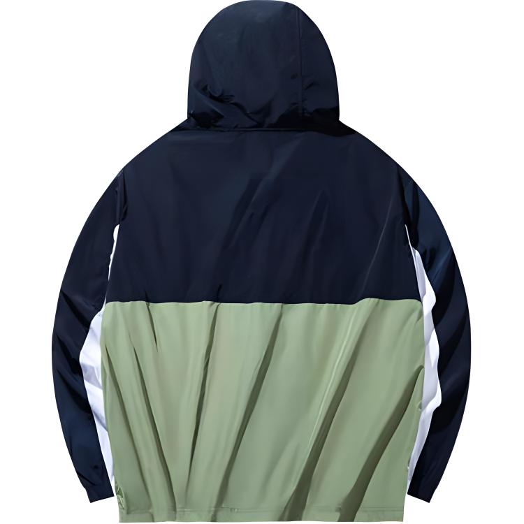 Anta Comfortable Breathable Loose Windbreaker With Letter Patchwork Zipper Hood Men Outerwear Midnight-Blue 152438604-1