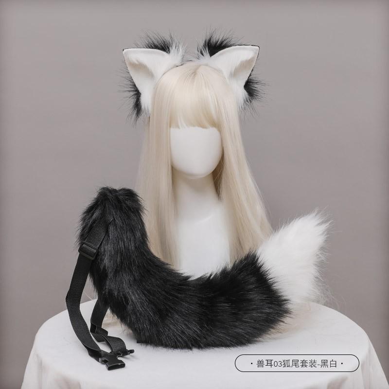 Handmade Fox Ear Headband Tail Set Cosplay Costume Accessory - Soft Plush Animal Ears Kit