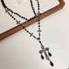 Gotischer Schwarzer Kreuzanhänger Lange Kette Halskette Damen Legierung Statement Layering Dunkle Ästhetik Schmuck