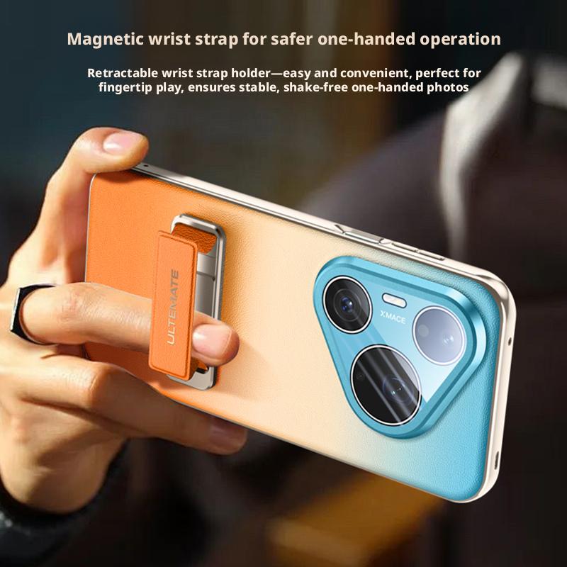 For Huawei Pura 90 Pro Max and Pura 90 Pro Case Shield Full Lens Protection Finger Grip Strap Metal Bracket Vegan Leather Cover