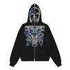 Mens Hooded Zip-Up Sweatshirt Skull Print Loose Fit Casual Hip Hop Style Fall Winter