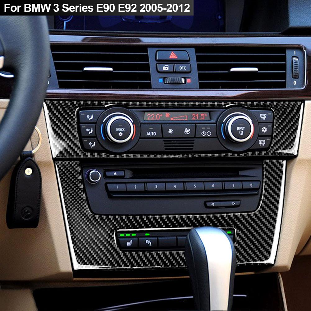 För BMW E90 E92 E93 3-serien Tillbehör Bilinredning Äkta Kolfiber Luftkonditionering CD Konsolpanel Kåpa Dekoration Bilstyling