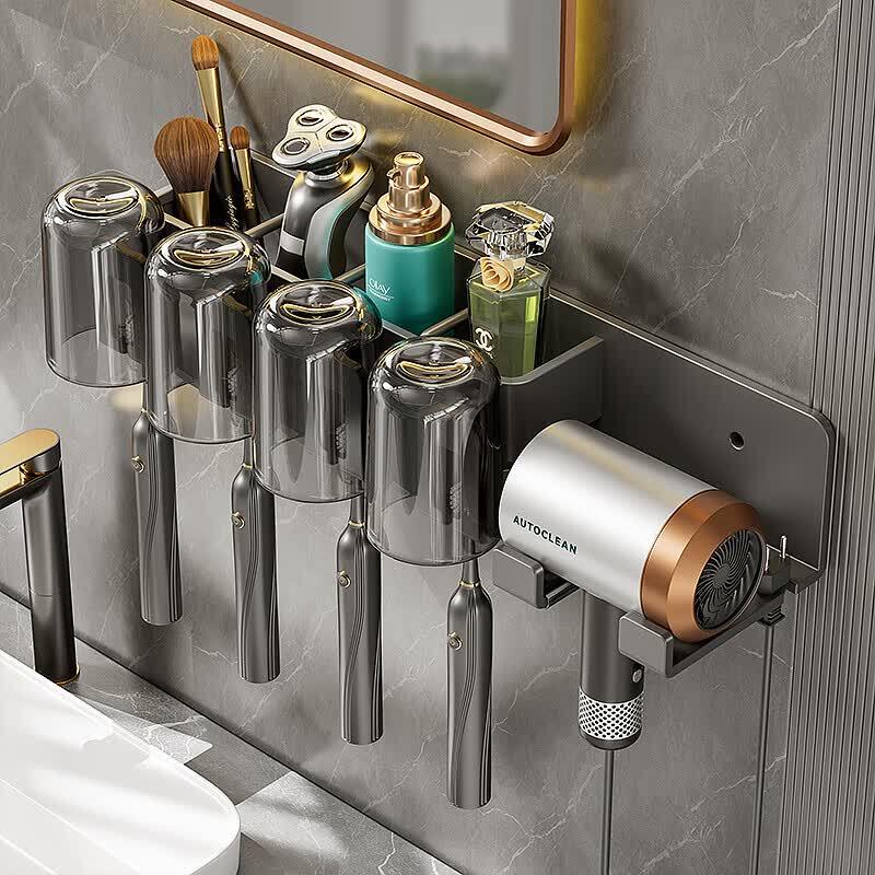 Wall-Mounted Hair Dryer & Toothbrush Holder
