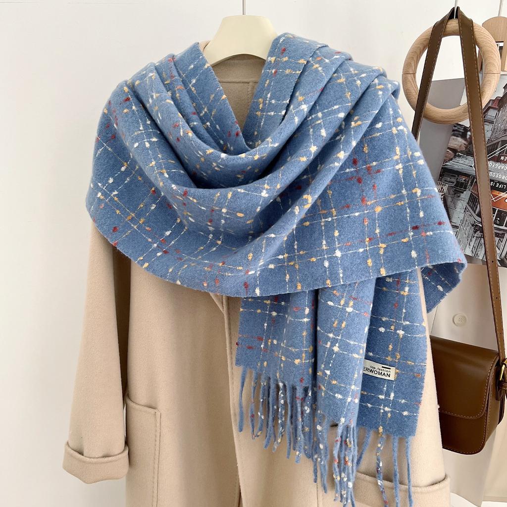 Korean version of the new atmosphere imitation cashmere plaid fringed scarf, men's and women's autumn and winter velvet thickened warm scarf