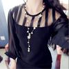 Women Elegant Faux Pearl Flower Sweater Chain Long Pendant Necklace Jewelry