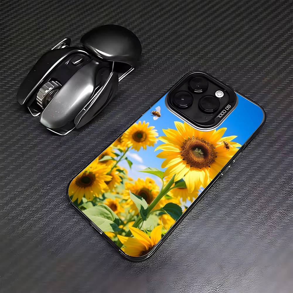 

Sunflower&Sunny Day For iPhone 16,15,14,13,12,11,8,7,Pro,Max,Plus,Mini,XS,SE Anti Fall Black Matte Hard iPhone15plus