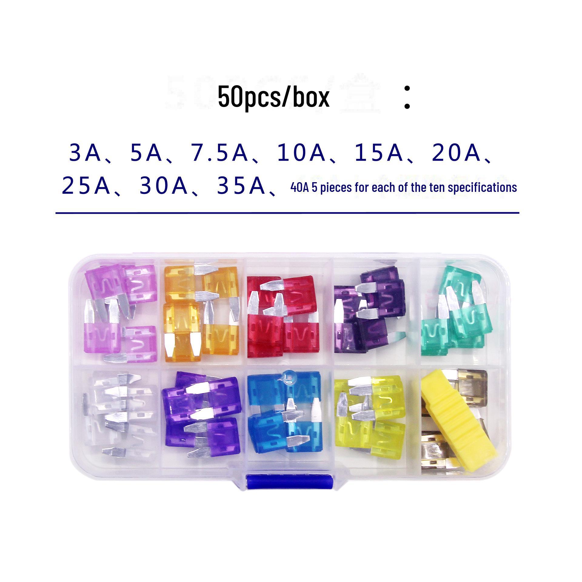 

Комплект из 50 средних автомобильных предохранителей, 3A-40A, многоцветный