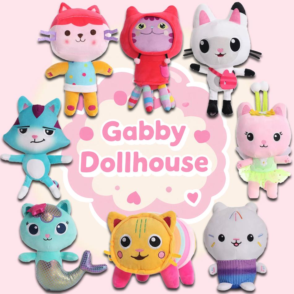 25cm 8Pcs Gabby doll house plush toy cartoon stuffed animal mermaid cat mermaid plush doll children's Christmas gift